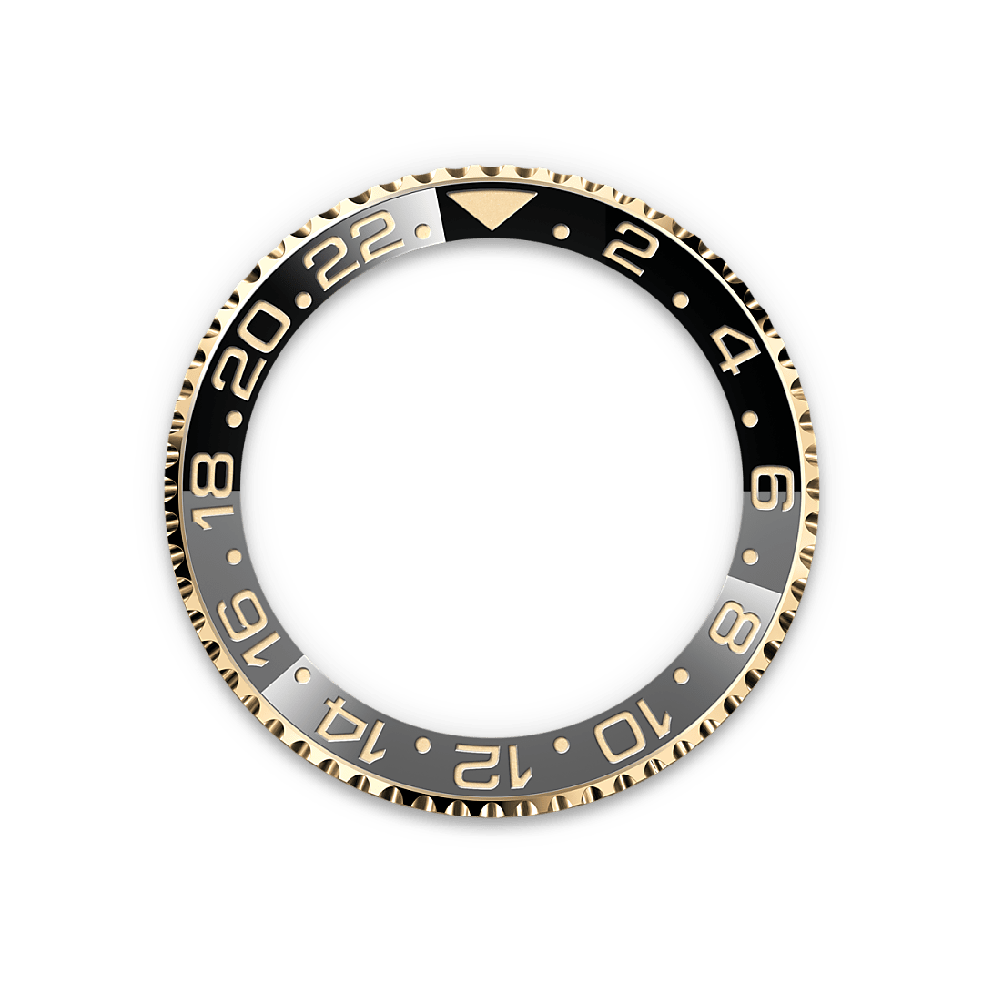 Rolex GMT-Master II, 18 Karat Gelbgold, M126718GRNR-0001 – Goldschmiede Hofacker – Rolex Lünette