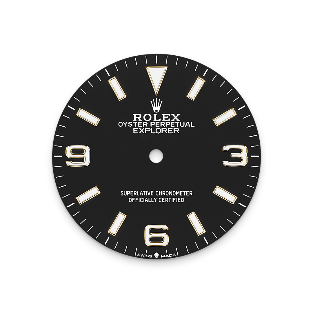 Rolex Explorer 36, Rolesor gelb (Kombination aus Edelstahl Oystersteel und Gelbgold), M124273-0001 – Goldschmiede Hofacker – Rolex Zifferblatt