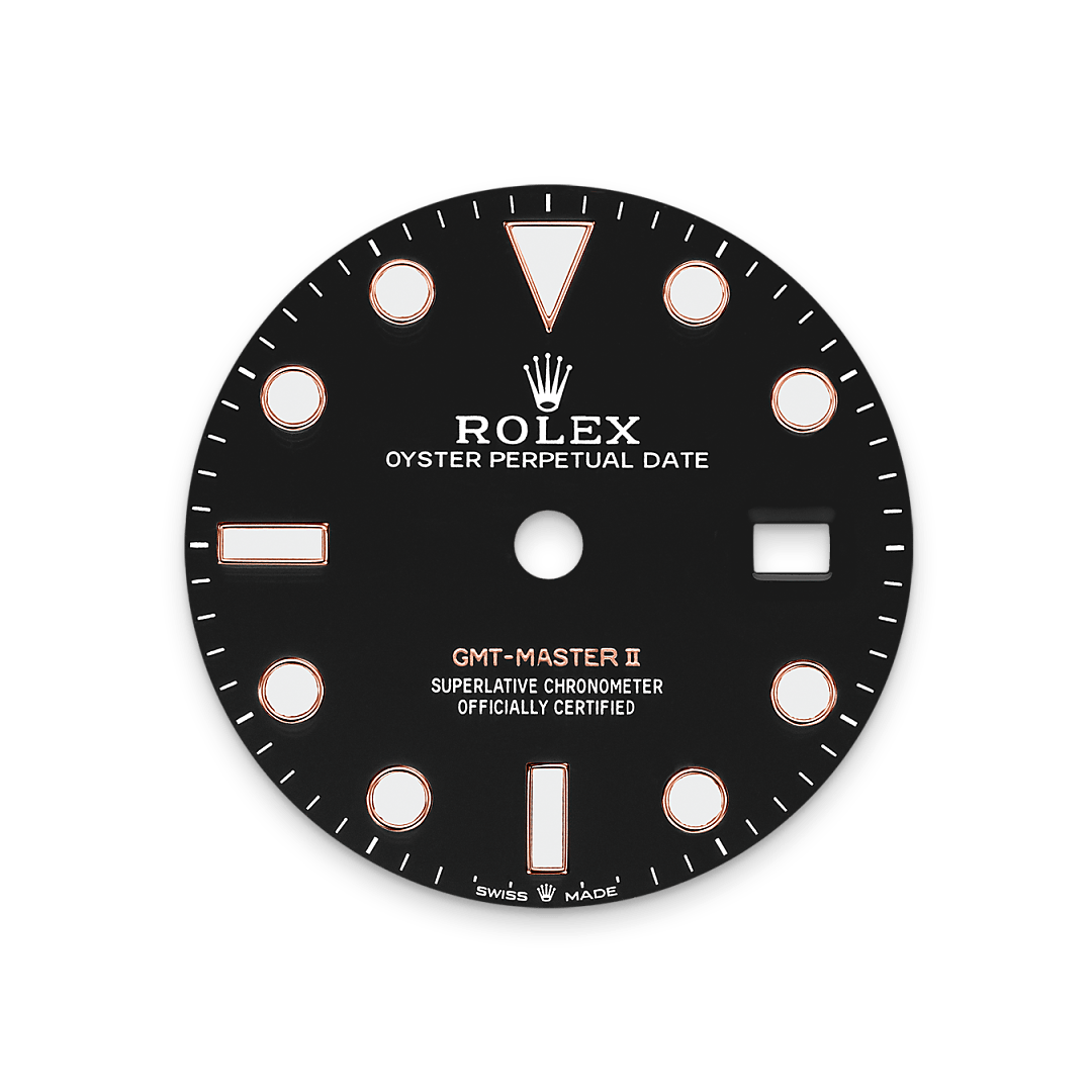 Rolex GMT-Master II, Rolesor Everose (Kombination aus Edelstahl Oystersteel und Everose-Gold), M126711CHNR-0002 – Goldschmiede Hofacker – Rolex Zifferblatt
