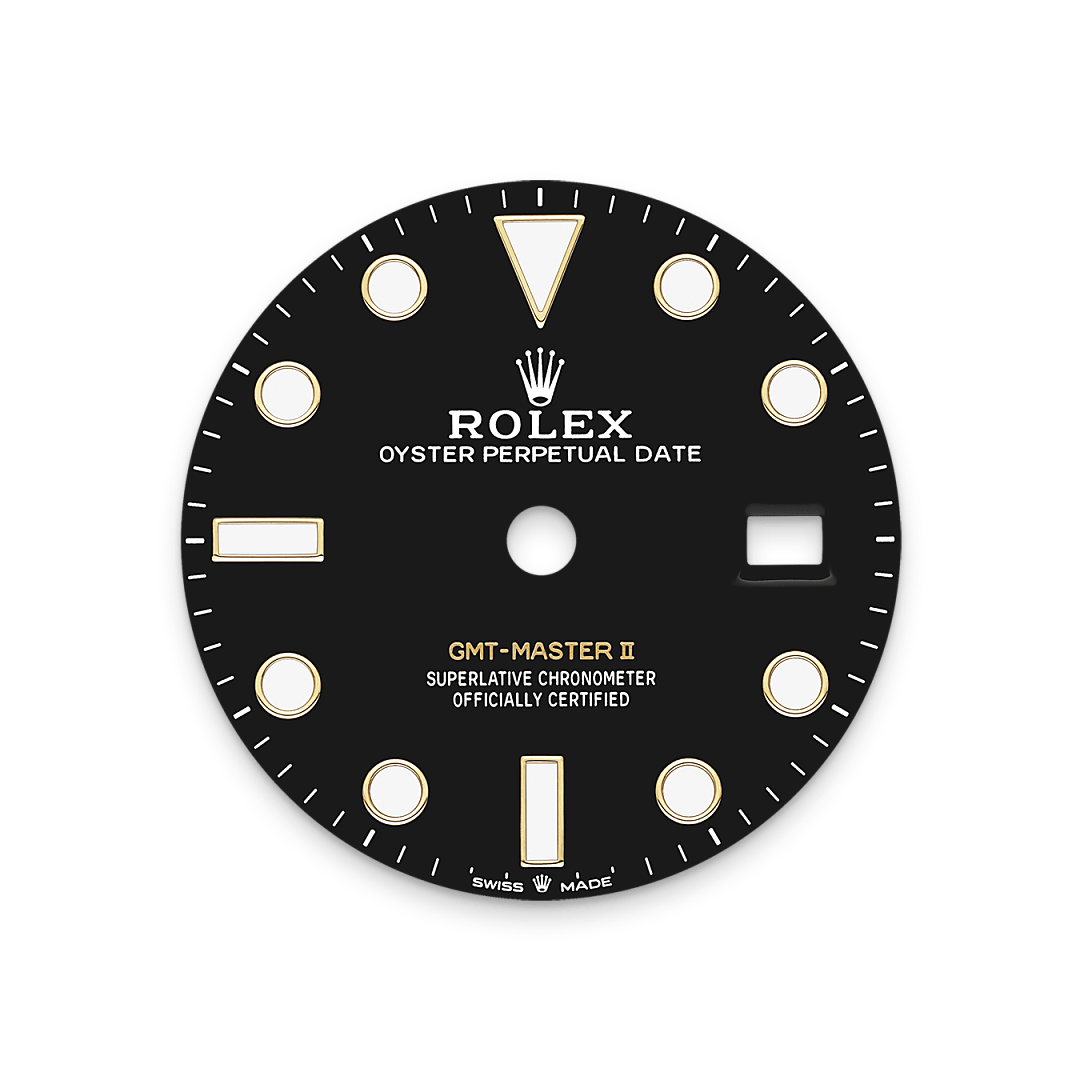Rolex GMT-Master II, 18 Karat Gelbgold, M126718GRNR-0001 – Goldschmiede Hofacker – Rolex Zifferblatt