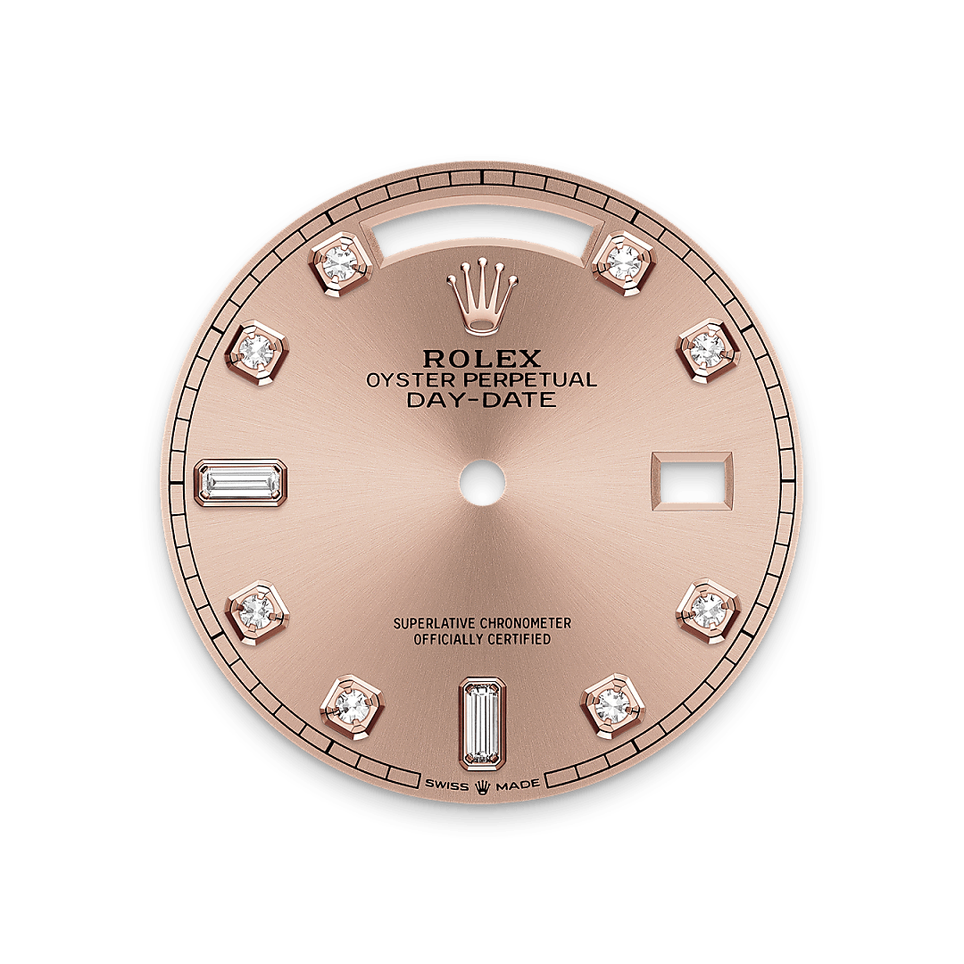 Rolex Day-Date 36, 18 Karat Everose-Gold, M128235-0009 – Goldschmiede Hofacker – Rolex Zifferblatt