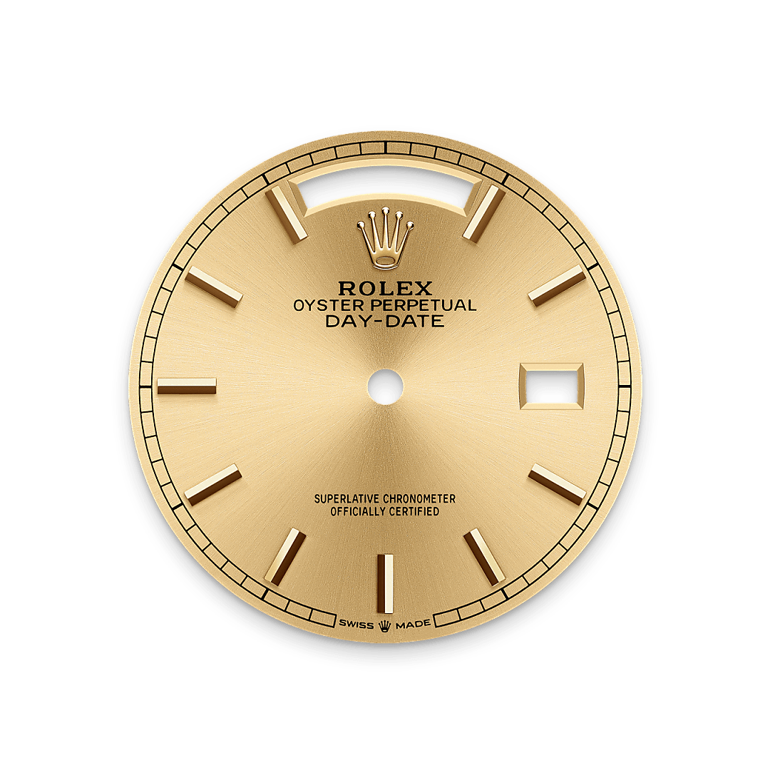 Rolex Day-Date 36, 18 Karat Gelbgold, M128238-0045 – Goldschmiede Hofacker – Rolex Zifferblatt
