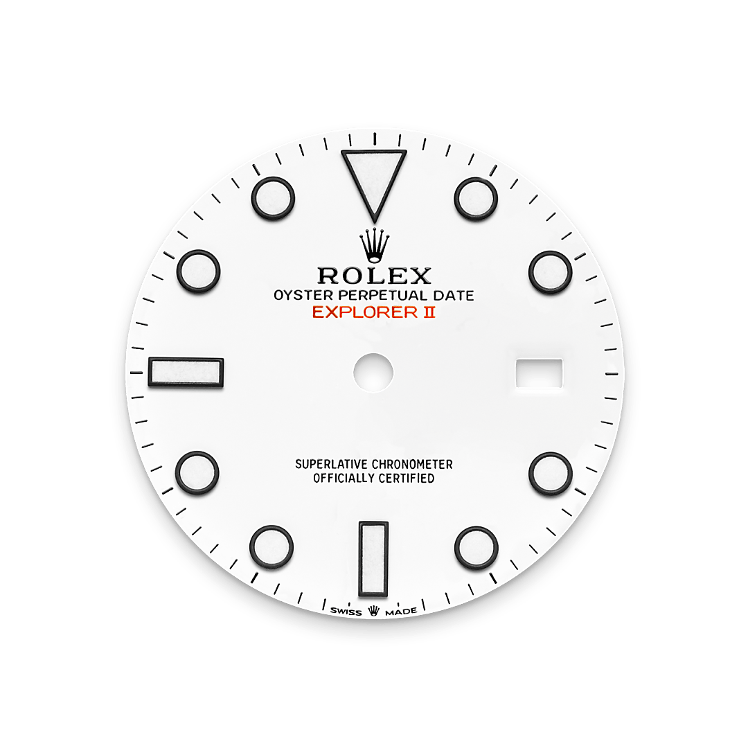 Rolex Explorer II, Edelstahl Oystersteel, M226570-0001 – Goldschmiede Hofacker – Rolex Zifferblatt