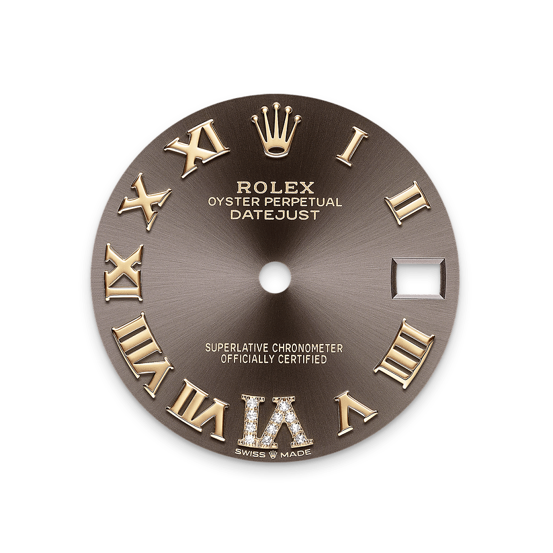 Rolex Datejust 31, Rolesor gelb (Kombination aus Edelstahl Oystersteel und Gelbgold), M278383RBR-0017 – Goldschmiede Hofacker – Rolex Zifferblatt