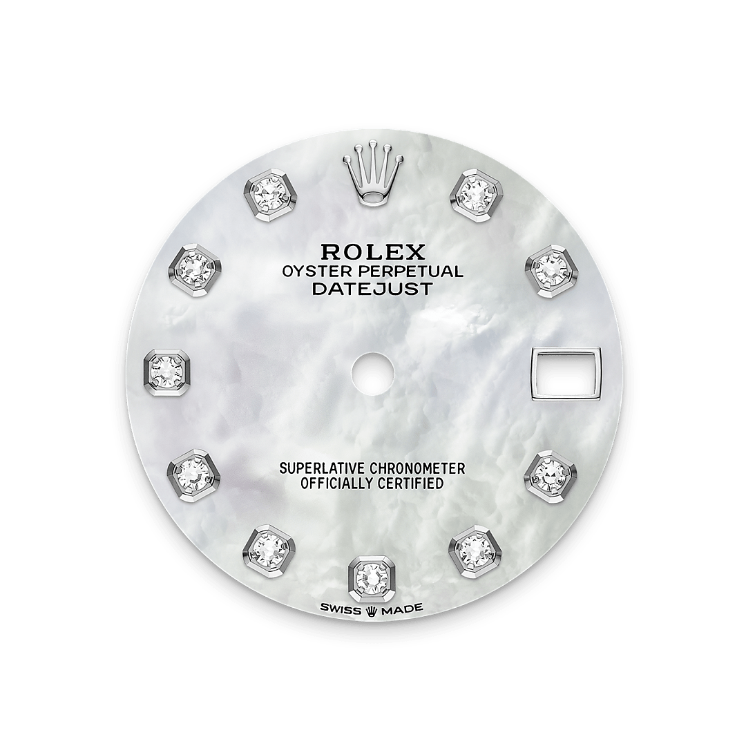 Rolex Datejust 31, Rolesor weiß (Kombination aus Edelstahl Oystersteel und Weißgold), M278384RBR-0008 – Goldschmiede Hofacker – Rolex Zifferblatt