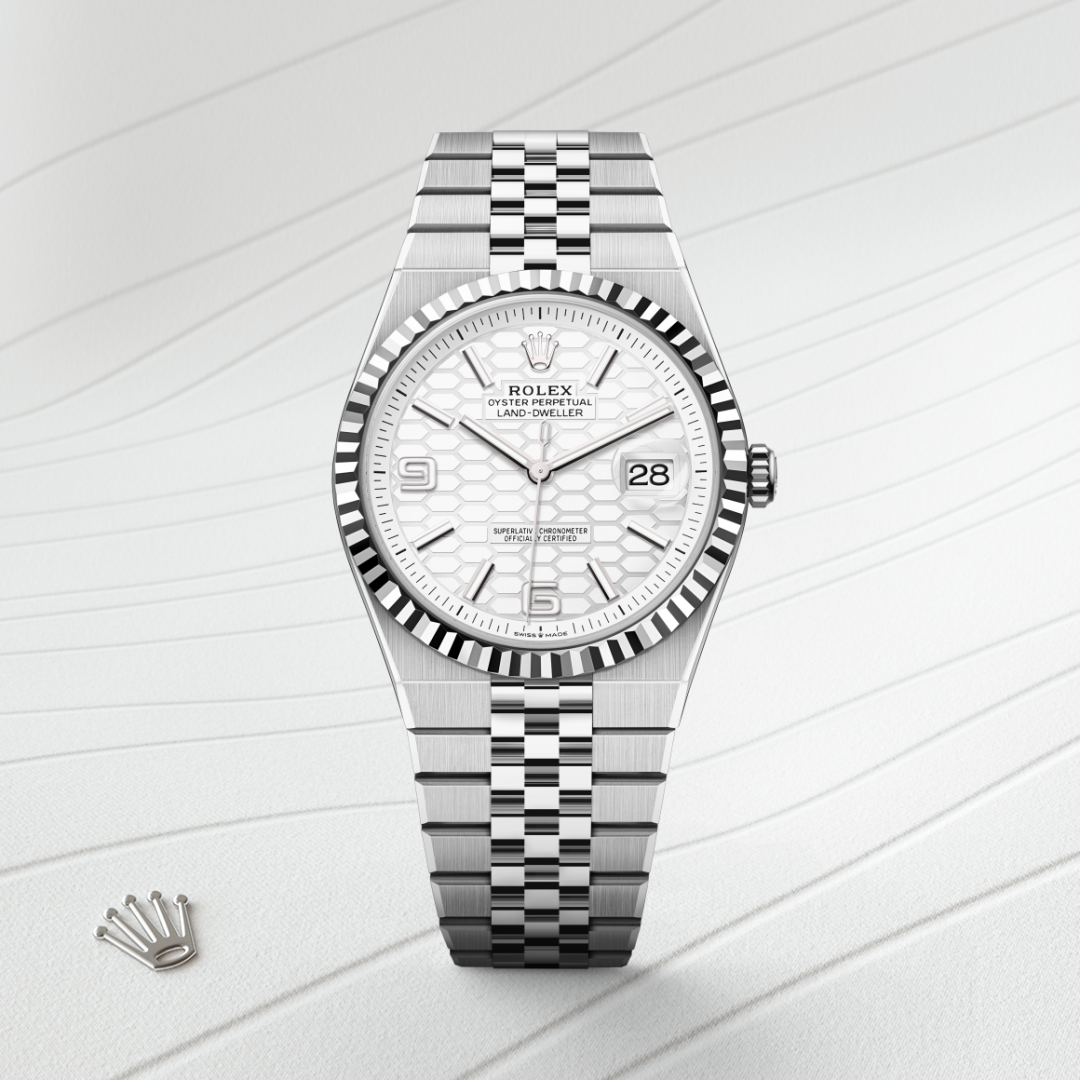 Rolex Land-Dweller 40, Rolesor weiß (Kombination aus Edelstahl Oystersteel und Weißgold), M127334-0001 – Goldschmiede Hofacker – Detailansicht 8