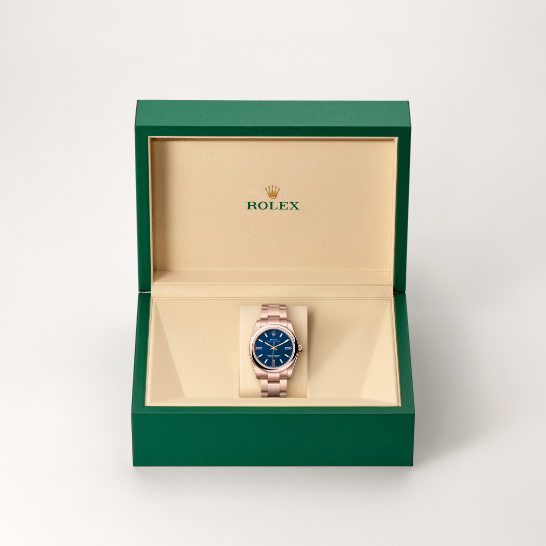 Rolex Oyster Perpetual 34, 18 Karat Everose-Gold, M124205-0002 – Goldschmiede Hofacker – Detailansicht 9