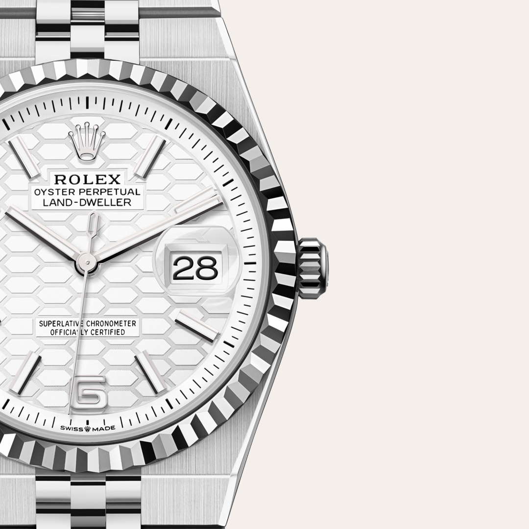 Rolex Land-Dweller 36, Rolesor weiß (Kombination aus Edelstahl Oystersteel und Weißgold), M127234-0001 – Goldschmiede Hofacker – Detailansicht 10
