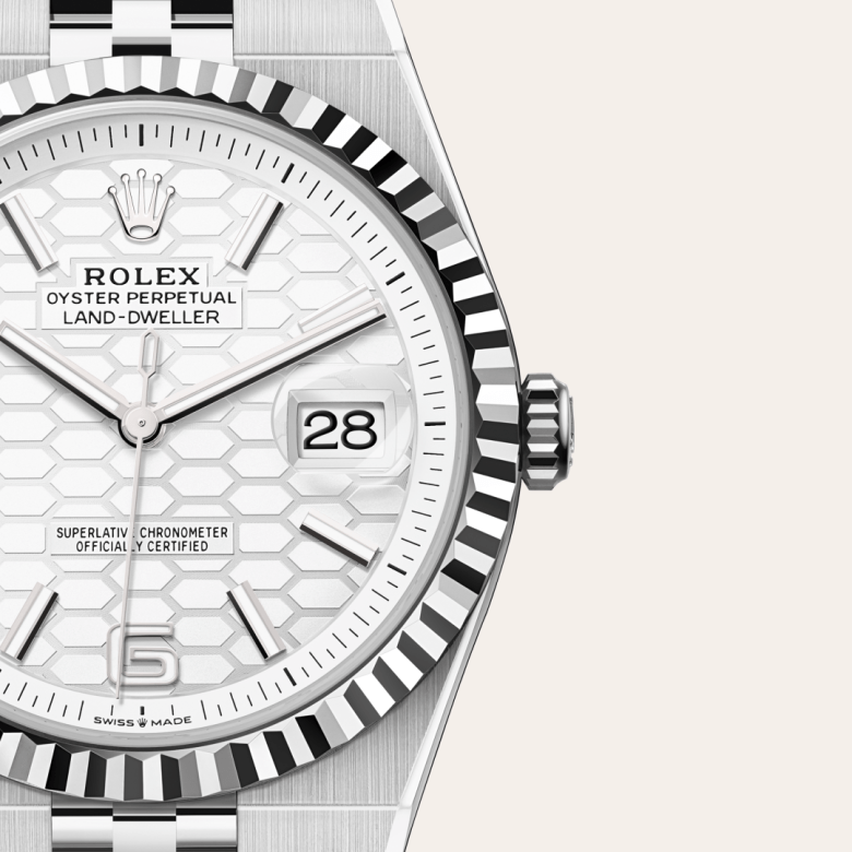 Rolex Land-Dweller 40, Rolesor weiß (Kombination aus Edelstahl Oystersteel und Weißgold), M127334-0001 – Goldschmiede Hofacker – Detailansicht 7