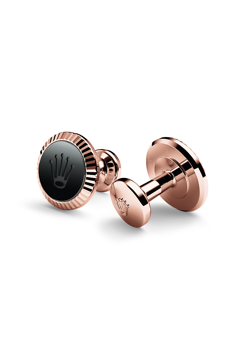 Rolex Manschettenknöpfe „Riffeldesign“, A1035, Everose-Gold und Keramik