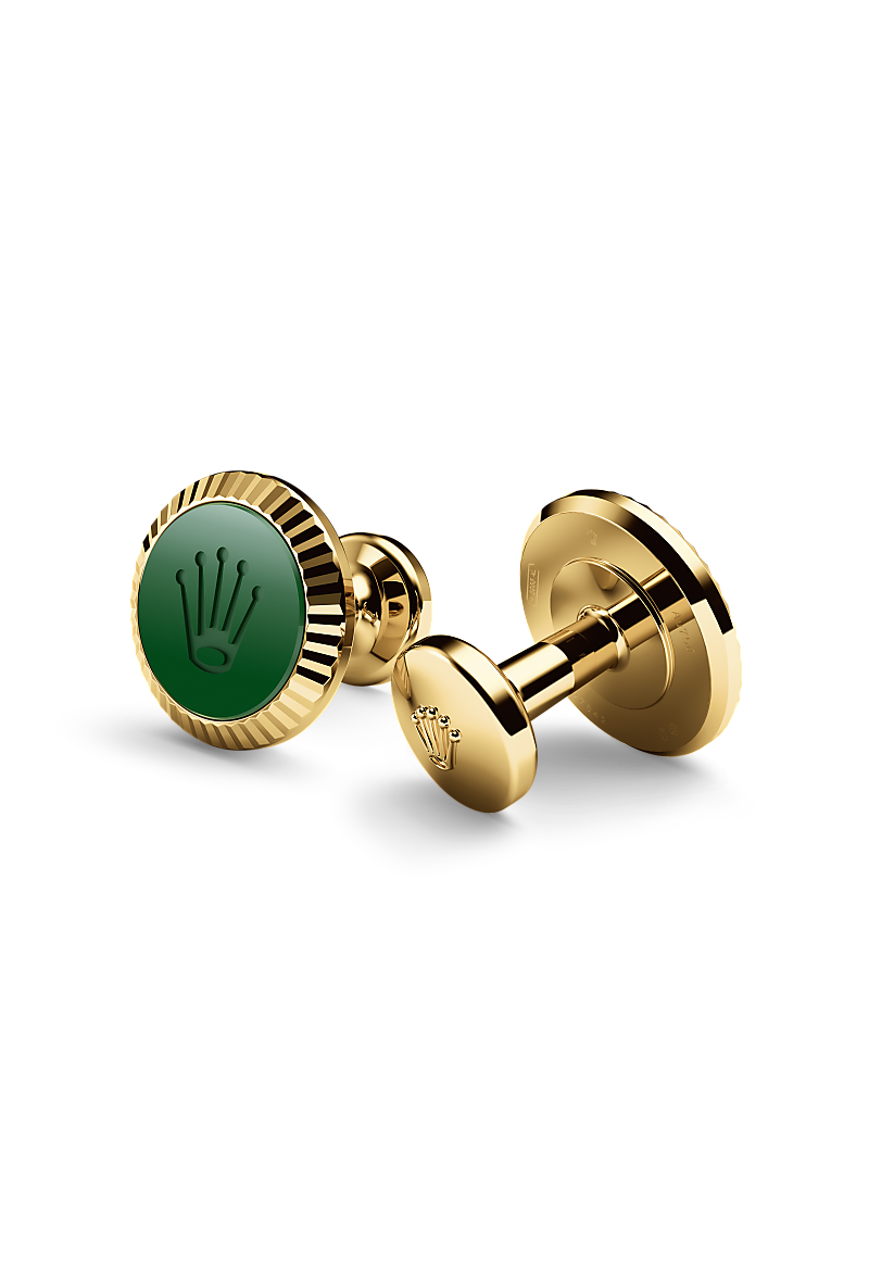 Rolex Manschettenknöpfe „Riffeldesign“, A1038, Gelbgold und Keramik