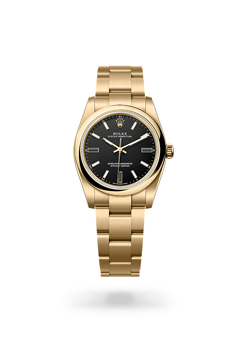 Rolex Oyster Perpetual, M124208-0001, Oyster, 34 mm, Gelbgold
