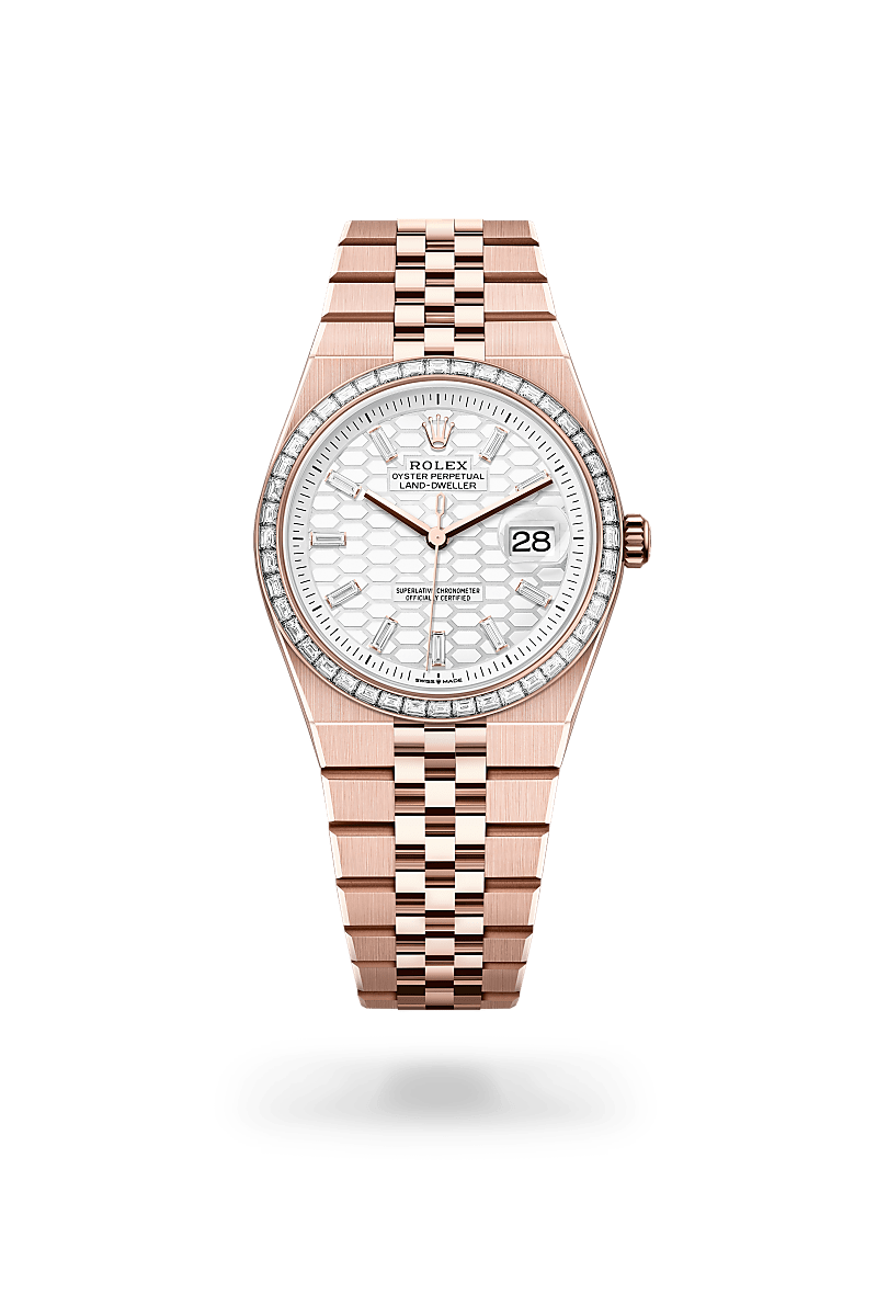 Rolex Land-Dweller, M127285TBR-0002, Oyster, 36 mm, Everose-Gold mit Diamanten