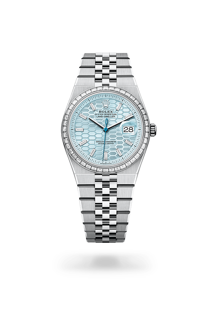 Rolex Land-Dweller, M127286TBR-0001, Oyster, 36 mm, Platin mit Diamanten