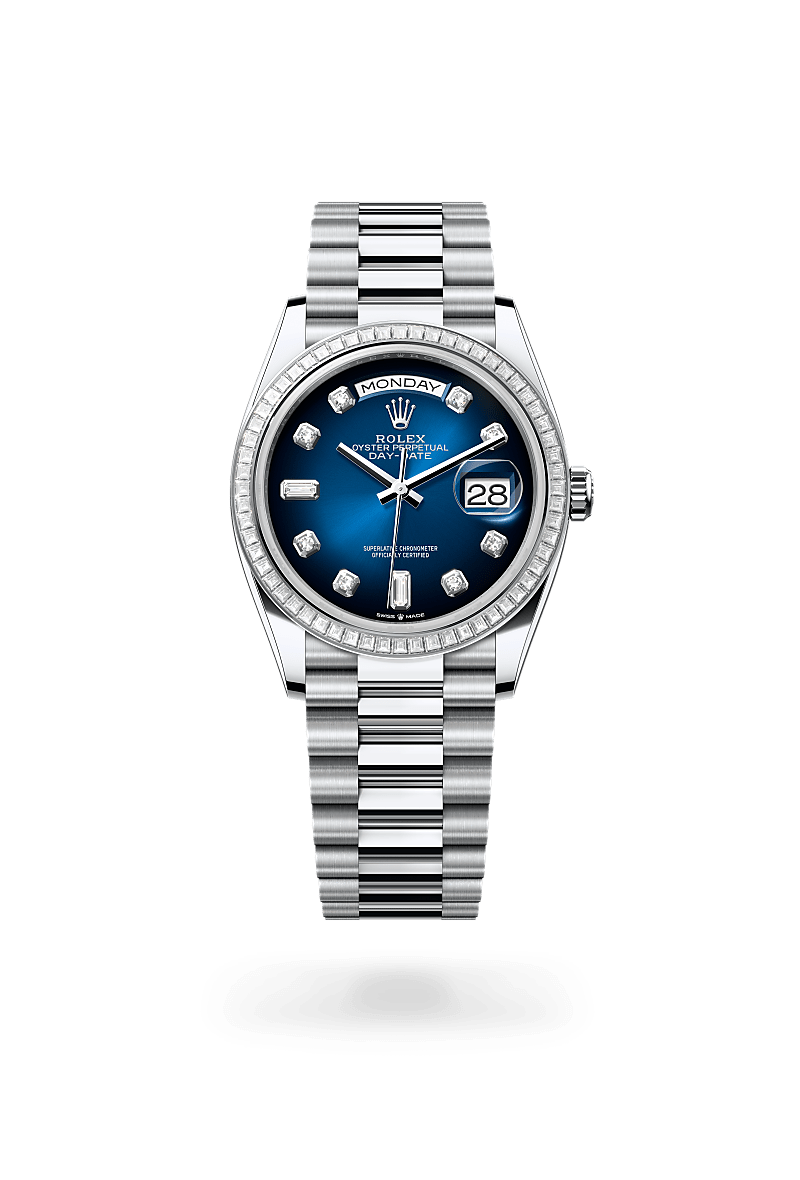 Rolex Day-Date, M128396TBR-0008, Oyster, 36 mm, Platin mit Diamanten