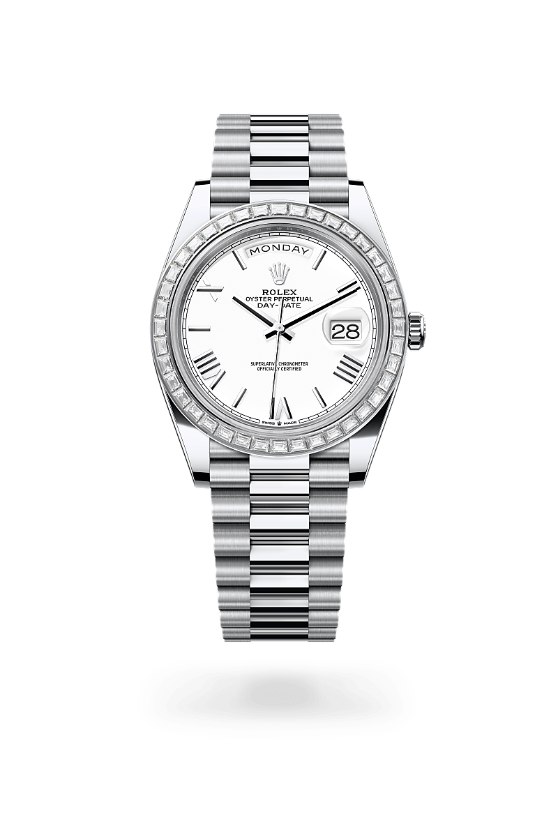 Rolex Day-Date, M228396TBR-0018, Oyster, 40 mm, Platin mit Diamanten
