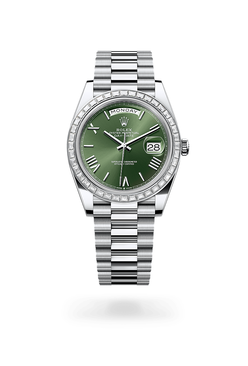 Rolex Day-Date, M228396TBR-0020, Oyster, 40 mm, Platin mit Diamanten